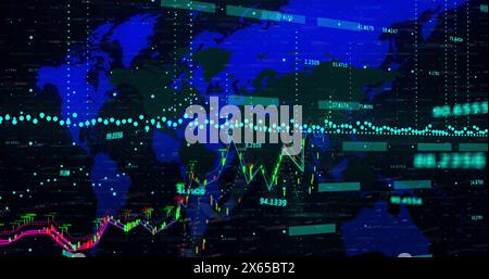 Image of statistics and financial data financial data financial data processing over world map Stock Photo