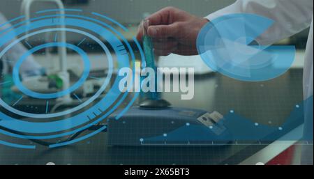 Image of digital interface over laboratory Stock Photo