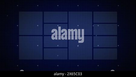 Image of processing circles and data on digital screens on navy background Stock Photo