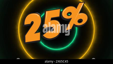 Image of 25 percent over neon circles Stock Photo