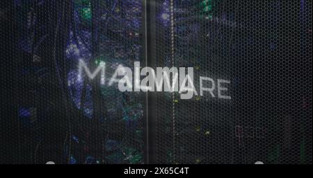 Image of malware text over data processing and computer motherboard and servers Stock Photo