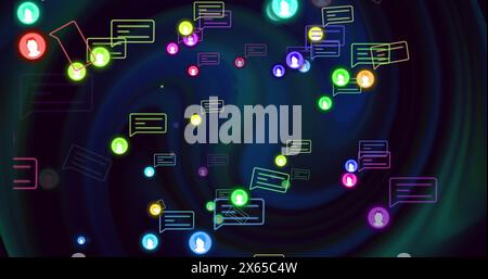 Composition of network of digital icons over computer circuit board Stock Photo