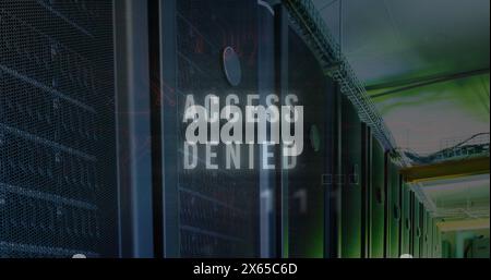 Image of access denied text over data processing and computer servers Stock Photo