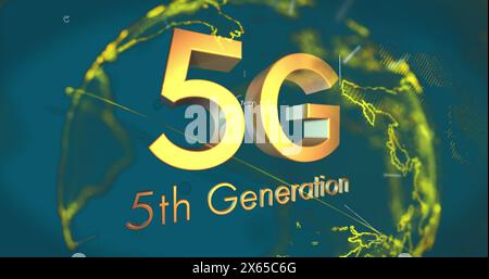 Image of mathematical equations and 5g text with data processing Stock Photo