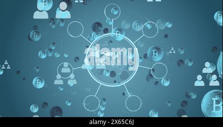 Image of globe with network of connections with bitcoin icons and data processing Stock Photo