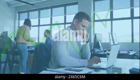 Image of green line and data processing over businessman Stock Photo