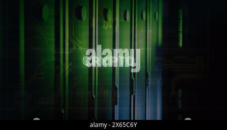 Image of crypto text over data processing and computer servers Stock Photo