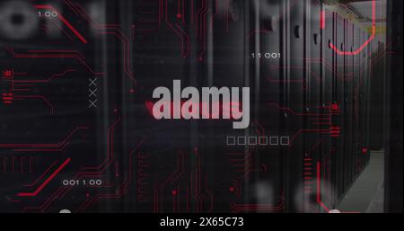 Image of virus text over data processing and computer motherboard and servers Stock Photo