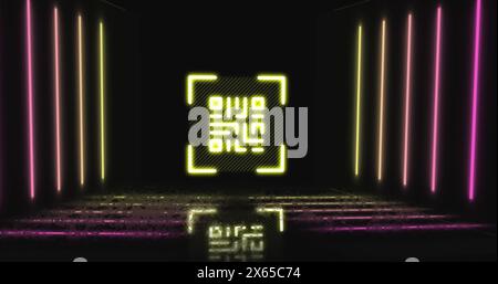 Image of lights and qr code in black space Stock Photo