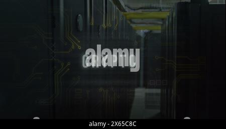 Image of crypto text over data processing and computer motherboard and servers Stock Photo