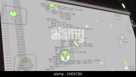 Image of multiple digital icons over data processing on computer screen Stock Photo