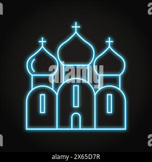Orthodox church neon line icon. Christian religion building symbol. Vector illustration Stock Vector