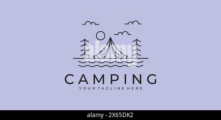 logo camping line art minimalist simple vector logo illustration design Stock Vector
