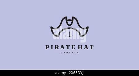 pirate hat logo line illustration design with anchor logo simple vector Stock Vector
