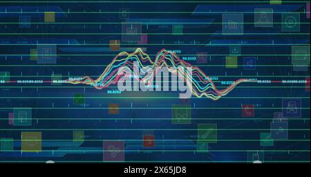 Image of statistics and data processing over icons Stock Photo