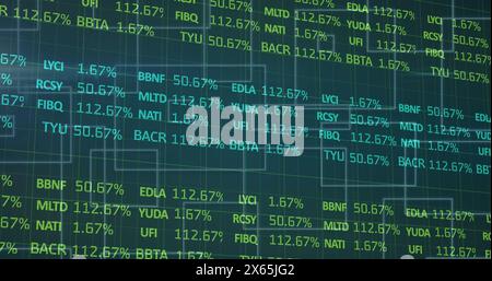 Image of statistics and data processing on blue background Stock Photo