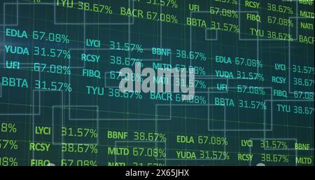 Image of statistics and data processing on blue background Stock Photo