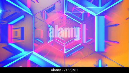 Image of neon tunnel pattern on orange background Stock Photo
