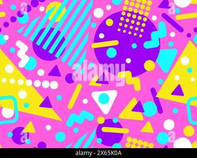 Memphis seamless pattern with geometric shapes in 80s and 90s style. Geometric shapes of different shapes and colors. Design of promotional products, Stock Vector