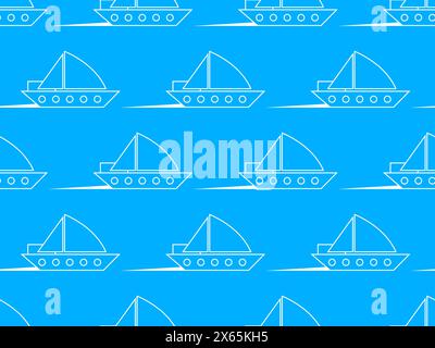 Outline of a ship with a sail seamless pattern. Outline of a sailing yacht in line art style. Design for wallpaper, banners and printed products. Vect Stock Vector