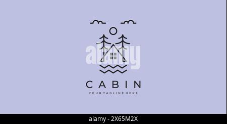 logo cabin line art minimalist simple vector logo illustration design Stock Vector