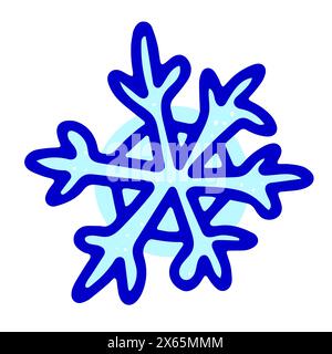 Doodle Christmas snowflake. Hand-drawn blue color snow isolated on white background. Xmas line winter holiday symbol of the New Year. Cold sign. Festi Stock Vector