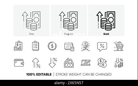 Inflation, Bitcoin project and Report line icons. For web app, printing. Line icons. Vector Stock Vector