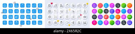 Eye target, Beach umbrella and Sun protection line icons. For web app, printing. Line icons. Vector Stock Vector