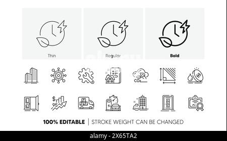 Construction building, Skyscraper buildings and Door line icons. For web app, printing. Line icons. Vector Stock Vector
