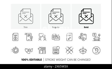 Lounge, Edit document and Squad line icons. For web app, printing. Line icons. Vector Stock Vector