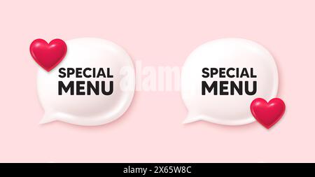Special menu tag. Kitchen food offer. Chat speech bubble 3d icons. Vector Stock Vector