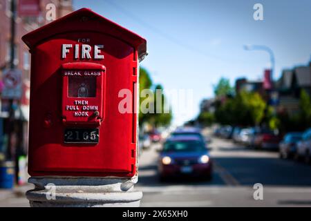 Vintage fire box in urban neighborhood Stock Photo
