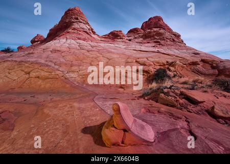 A rock has a swirled formation, a truly unique formation in the Stock Photo