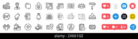 Password encryption, 5g phone and Food order line icons pack. For web app. Social media icons. Vector Stock Vector