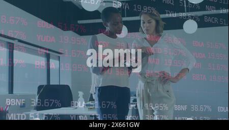 Image of digital interface and data processing over businessman and shape and and and financial data Stock Photo