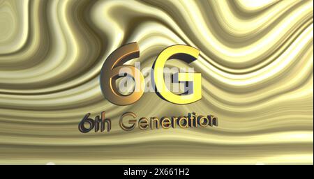 Image of 6g text over golden liquid background Stock Photo