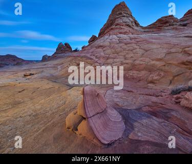 A rock has a swirled formation, a truly unique formation in the Stock Photo