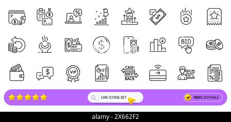 Vip award, Savings and Difficult stress line icons for web app. Pictogram icon. Line icons. Vector Stock Vector