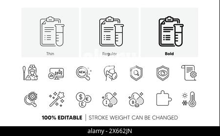 Medical mask, Iodine mineral and Puzzle line icons. For web app, printing. Line icons. Vector Stock Vector