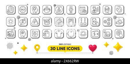 T-shirt, Qr code and Click line icons pack. For web app. 3d design elements. Vector Stock Vector