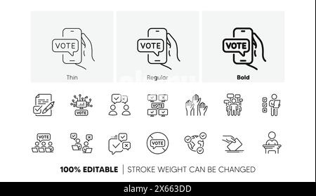 Voting line icons. Public Election, Vote Box, Ballot Paper icons ...
