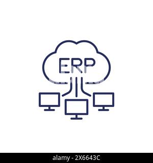 ERP software solutions line icon with a cloud Stock Vector