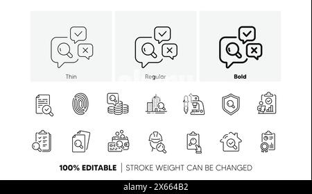 Inspection line icons. Quality research, Testing and Safety check icons. Microscope analysis, quality control Vector Stock Vector
