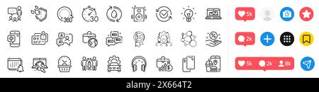 Speakers, Card and Car service line icons pack. For web app. Social media icons. Vector Stock Vector