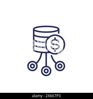 data storage costs line icon on white Stock Vector