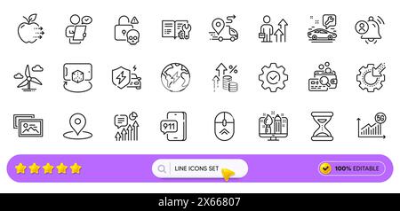 5g statistics, Business results and Emergency call line icons for web app. Pictogram icon. Line icons. Vector Stock Vector