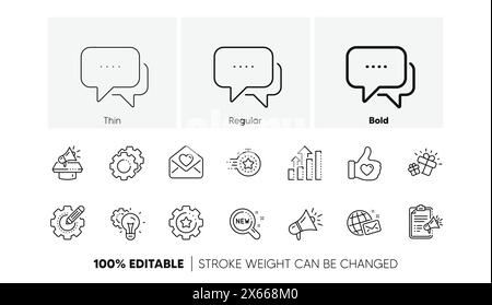 Brand social project line icons. Business strategy, Megaphone and Representative. Linear set. Line icons. Vector Stock Vector