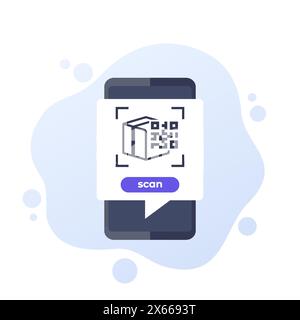 parcel QR code scanning, vector icon with a phone Stock Vector