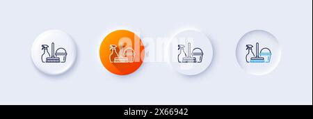Cleaning service icon. Spray, bucket and mop. Line icons. Vector Stock Vector