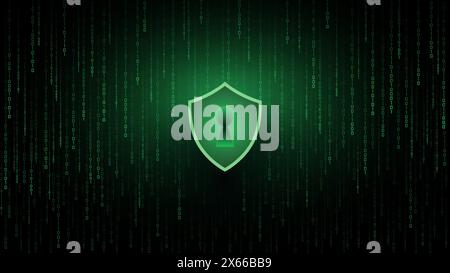 Secure Coding: Green Binary Code with Shield and Keyhole on Black Background Stock Vector